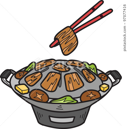 Hand Drawn Moo Kra Ta Grilled pork or Thai food illustration 97877416