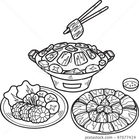 Hand Drawn Moo Kra Ta Grilled pork or Thai food illustration 97877419