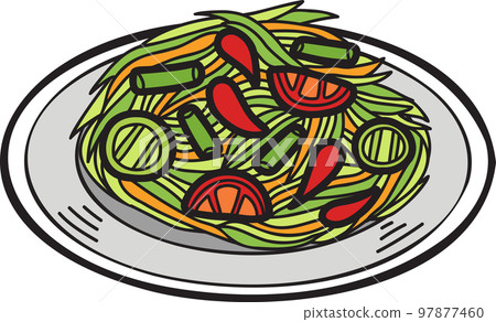 Hand Drawn papaya salad with Thai food illustration Hand Drawn papaya salad with Thai food illustration 97877460