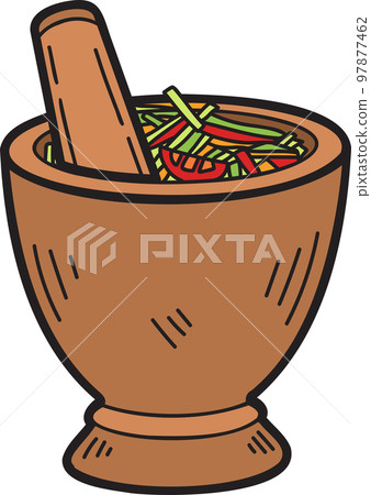 Hand Drawn papaya salad with mortar illustration Hand Drawn papaya salad with mortar illustration 97877462