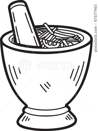Hand Drawn papaya salad with mortar illustration 97877463