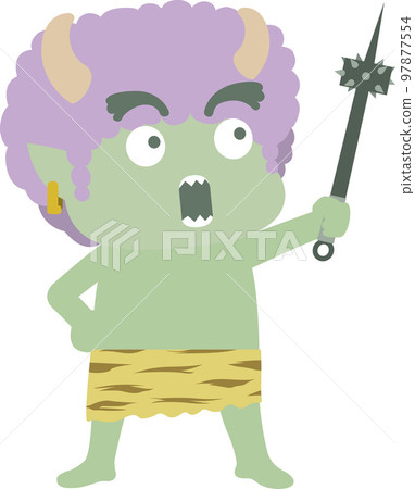 一個滿臉驚訝的綠色惡魔用金屬棒教 97877554