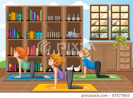 People practicing yoga exercise and meditation 97877663