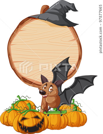 Blank round wooden signboard with bat in halloween theme 97877665