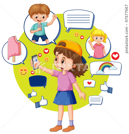 Children browsing social media using phone Children browsing social media using phone 97877667