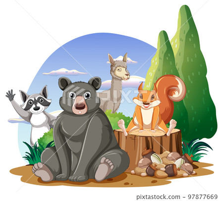 Isolated scene with different cute animals Isolated scene with different cute animals 97877669