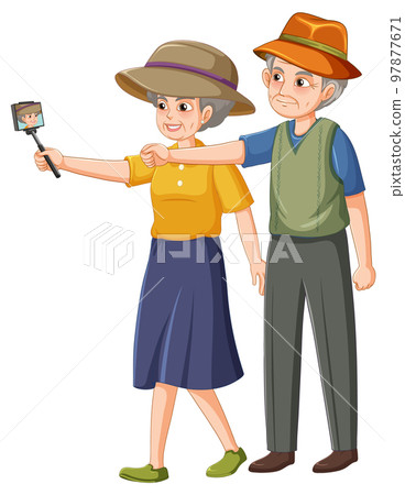 Happy senior couple taking selfie 97877671