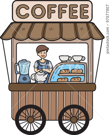 Hand Drawn Street food cart with coffee illustration Hand Drawn Street food cart with coffee illustration 97877807