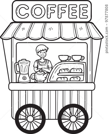 Hand Drawn Street food cart with coffee illustration 97877808