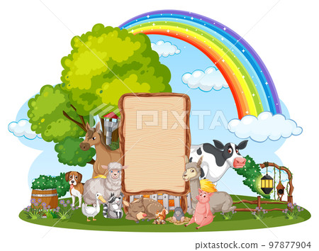 Cute animal cartoon character in ourdoor scene isolated island 97877904