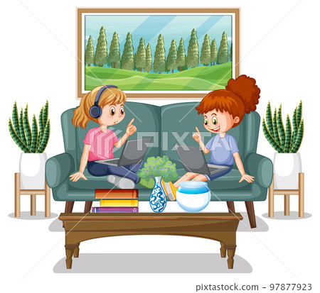 At home scene with children using their laptops 97877923