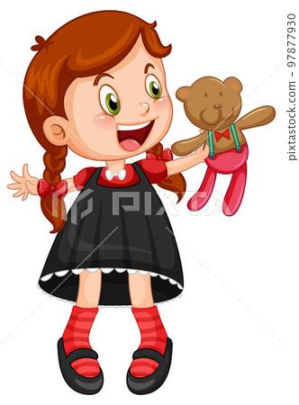 Little cute girl holding teddy bear Little cute girl holding teddy bear 97877930