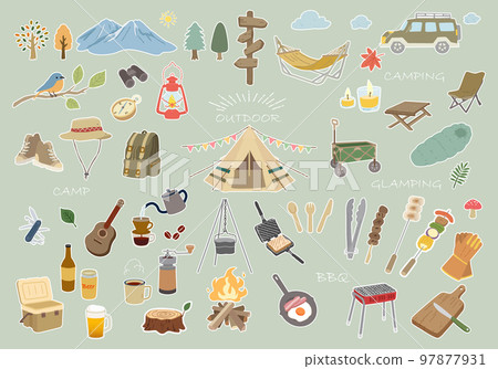 Outdoor hand-drawn illustration set with white edges 97877931