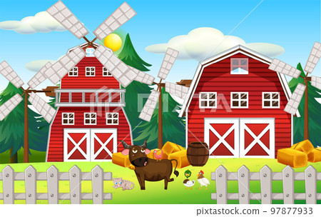 Animals in farm landscape Animals in farm landscape 97877933