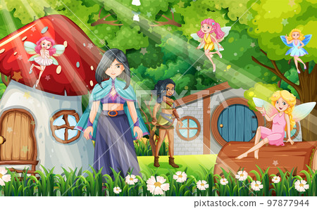 Enchanted scene with medieval cartoon characters 97877944