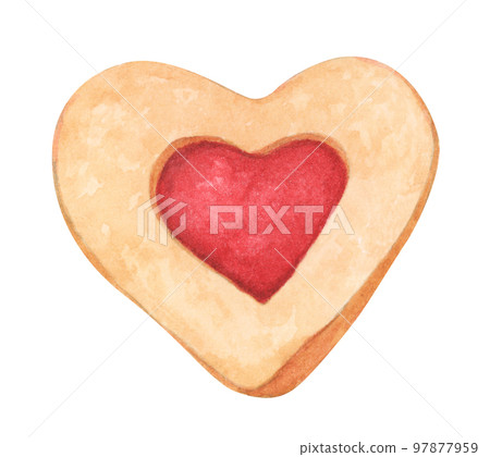 Heart shaped desserts. Watercolor illustration. Valentine's day. 97877959