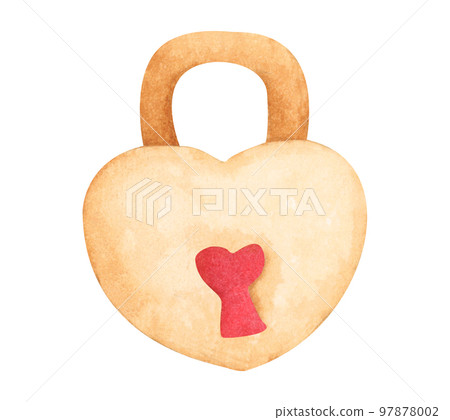 Cookie in heart shape. Watercolor illustration. Valentine's day. 97878002