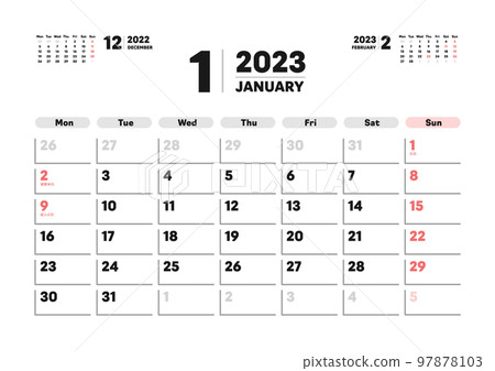 Calendar for January 2023-Monthly calendar starting Monday with Japanese holidays-3 months A version ratio Calendar for January 2023-Monthly calendar starting Monday with Japanese holidays-3 months A version ratio 97878103