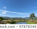 sky with clouds, lake, mountain summer landscape in thailand 97878348