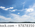 sky with clouds, lake, mountain summer in thailand, beautiful tropical background for travel landscape 97878350