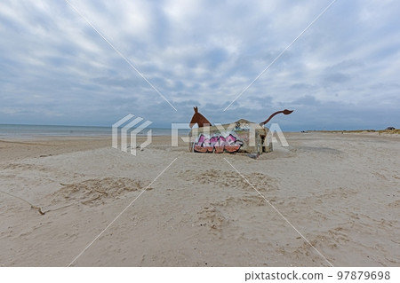 Picture of the historical bunkers with horse heads at the beach of Balvand in Denmark 97879698