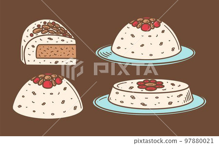 Eight Treasure Rice, Chinese Rice Pudding vector illustration. Chinese New year dessert ba bao fan Eight Treasure Rice, Chinese Rice Pudding vector illustration. Chinese New year dessert ba bao fan 97880021