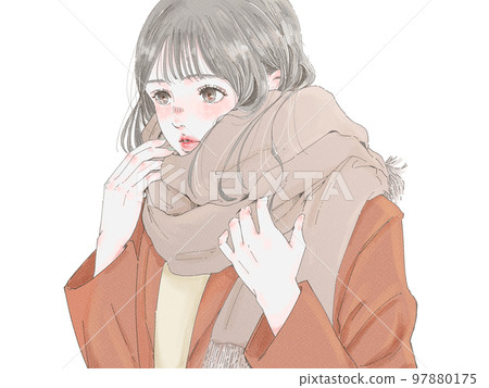 A stylish woman who protects against the cold with a muffler A stylish woman who protects against the cold with a muffler 97880175