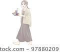A woman who orders and carries a hamburger set 97880209