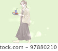 A woman who orders and carries a hamburger set (with background) 97880210