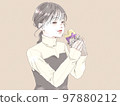 A woman who eats delicious baked sweet potato (with background) 97880212