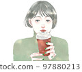 Woman taking a break with hot coffee 97880213