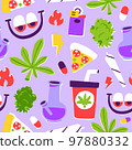 Funky Cartoon Stoned Eyes Medical Cannabis Seamless Vector Pattern Illustration for Marijuana 97880332