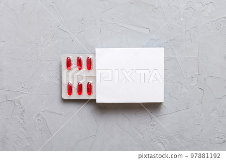 Blank White Product Package Box Mock-up. Open blank medicine drug box with Vatamin a blister top view Blank White Product Package Box Mock-up. Open blank medicine drug box with Vatamin a blister top view 97881192