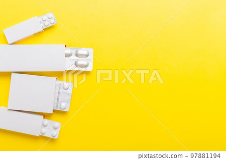 Blank White Product Package Box Mock-up. Open blank medicine drug box with blister top view Blank White Product Package Box Mock-up. Open blank medicine drug box with blister top view 97881194