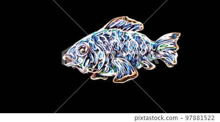 Glowing fish. Blue neon oceanic or tropical sea, resident. Futuristic digital hologram on black background. Illustration luminescent style. 97881522
