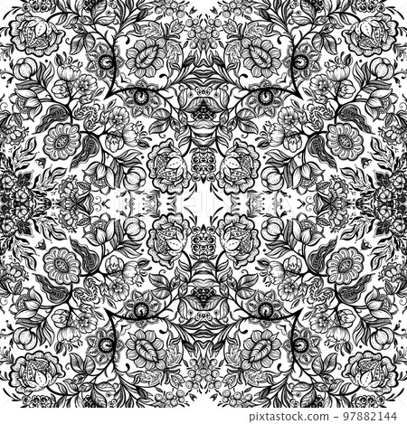 Fantasy flowers in retro, vintage, jacobean embroidery style. Fantasy flowers in retro, vintage, jacobean embroidery style. 97882144