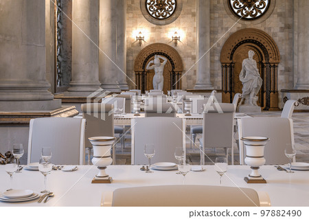 3D rendering of the hall in a classic style. Classic interior. Hall with columns and sculptures 3D rendering of the hall in a classic style. Classic interior. Hall with columns and sculptures 97882490