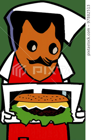 Illustration of funny man with burger Illustration of funny man with burger 97882513