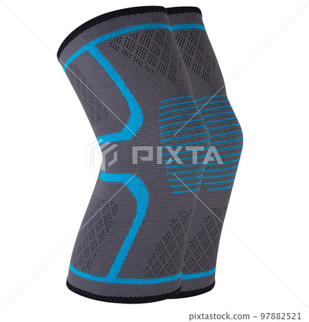 A pair of sports elastic knee pads with a blue pattern, for fixing and supporting the knee joints and ligaments A pair of sports elastic knee pads with a blue pattern, for fixing and supporting the knee joints and ligaments 97882521