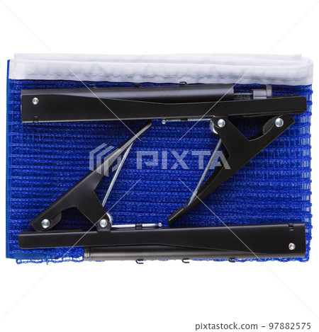 Blue net with table tennis bindings, folded net, on a white background Blue net with table tennis bindings, folded net, on a white background 97882575