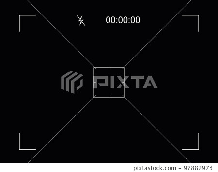 Vector black background with camera recording screen. Viewfinder vector template frame for camera. 97882973