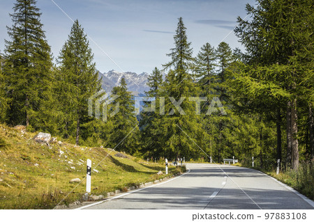 Grimsel and Furka mountain pass, dramatic road with swiss alps, Switzerland Grimsel and Furka mountain pass, dramatic road with swiss alps, Switzerland 97883108