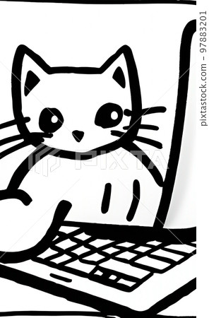 Illustration of cat with loptop Illustration of cat with loptop 97883201