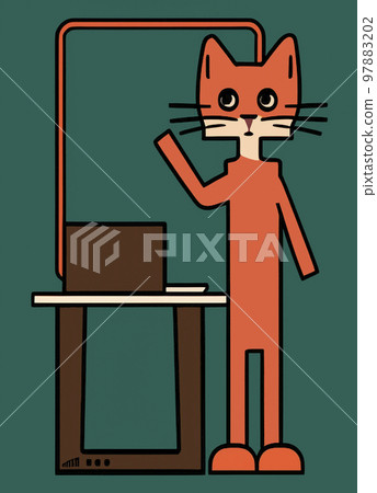 Illustration of cat with loptop Illustration of cat with loptop 97883202