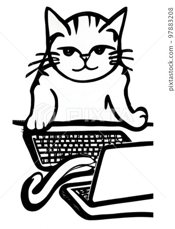 Illustration of cat with loptop 97883208