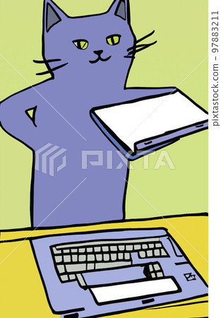 Illustration of cat with loptop Illustration of cat with loptop 97883211