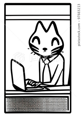 Illustration of cat with loptop Illustration of cat with loptop 97883213