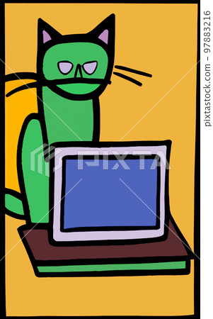 Illustration of cat with loptop Illustration of cat with loptop 97883216