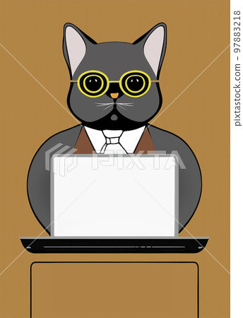 Illustration of cat with loptop Illustration of cat with loptop 97883218