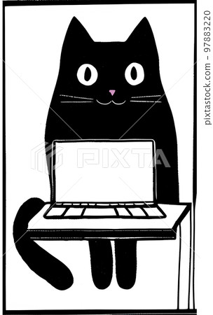 Illustration of cat with loptop Illustration of cat with loptop 97883220